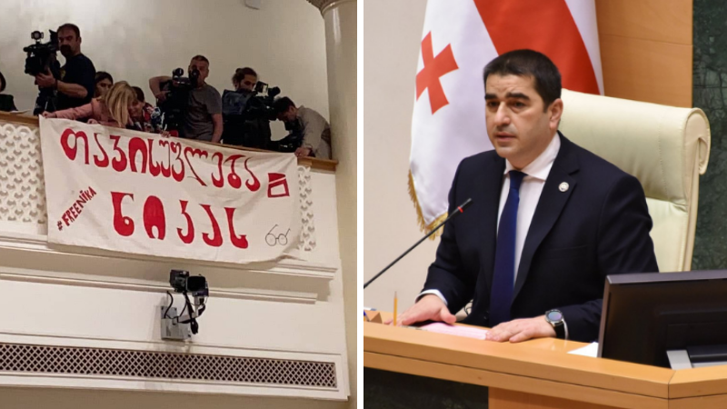 Председатель парламента Грузии раскритиковал журналистов за баннер в поддержку Гварамия