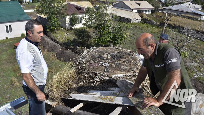 Гнездо аиста, которое мешало ремонту школы, перенесено/фото